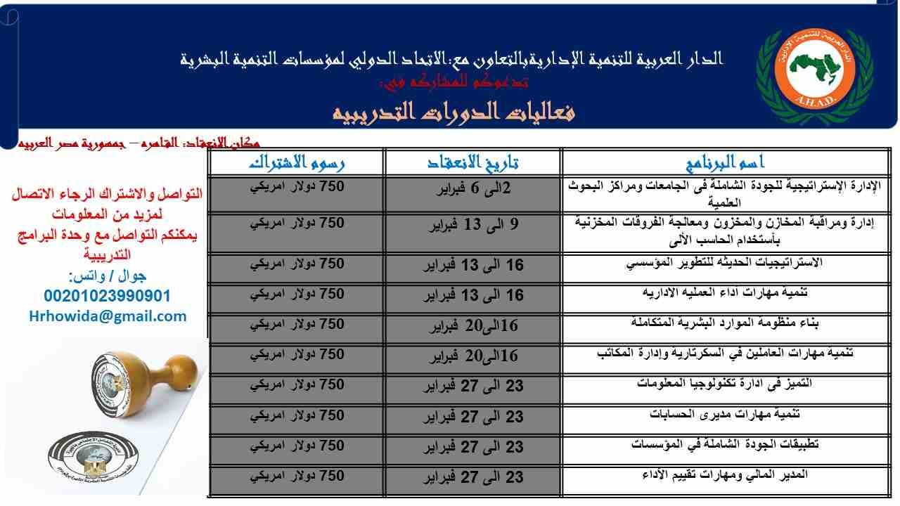 الدار العربية للتنمية الإدارية
بالتعاون مع:
الإتحاد الدولى لمؤسسات التنمية البشرية
تدعوكم للمشاركه في:
البرنامج التدريبي
اعداد القوائم الماليه باستخدام الجداول الالكترونيه
مقر الأنعقاد : شرم الشيخ
مدة...