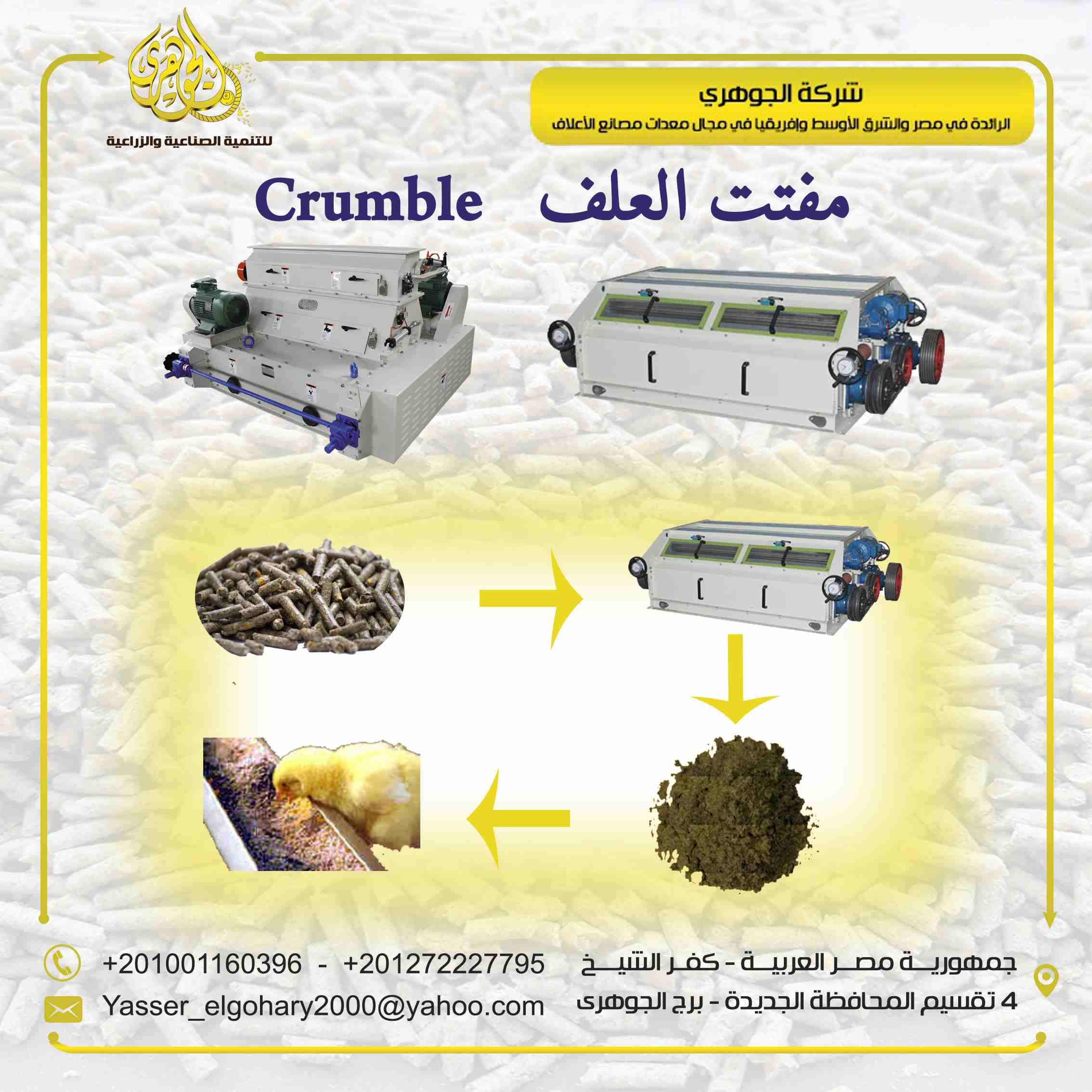 مفتت العلف " Crumbler "
* تقدم لكم شركة الجوهرى لمعدات مصانع الاعلاف معدة من اهم معدات خط انتاج العلف ✔️
- حيث يقوم بتفتيت مصبعات العلف الى حبيبات صغيرة لتلائم الاعمار الصغيرة للإنتاج الحي...