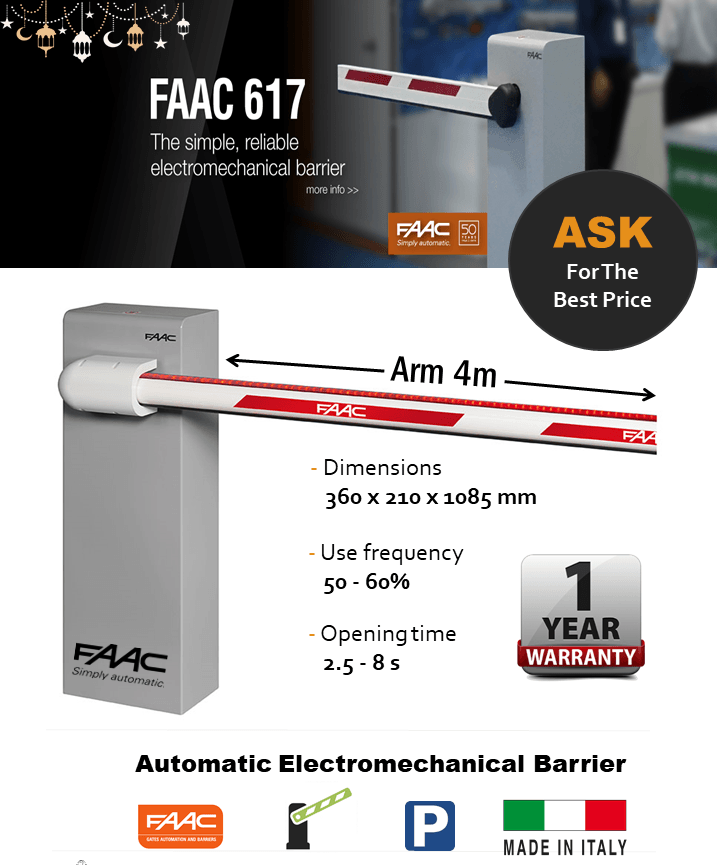 أفضل بوابات جراجات اتوماتيكيه ماركة FAAC ايطاليه الصنع 🇮🇹
#Automatic_Barriers and #Parking_Systems.
#FAAC_EGYPT
#Made_in_Italy
#المتحده_لانظمه_الامان
#الشركة_المتحدة_للاتصالات_والانظمة_الامنية
تواصل...